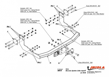Фаркоп IMIOLA M.018 Mercedes Sprinter 3050 мм со ступенькой 1995-2006, Volkswagen LT 28-35 3050 мм со ступенькой 1995-2006