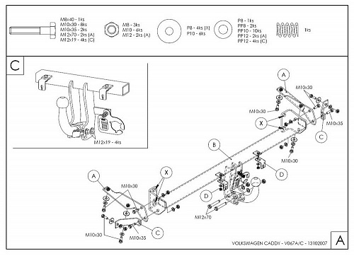 Фаркоп оцинкованный Galia V067C для Volkswagen Caddy 2004-