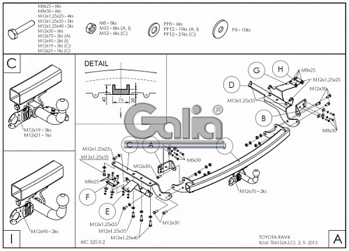 Фаркоп оцинкованный Galia T061C для Toyota RAV4 2013-2018