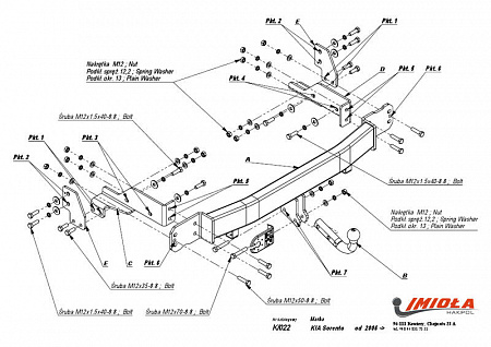 Фаркоп IMIOLA K.022 Kia Sorento 2006-2009