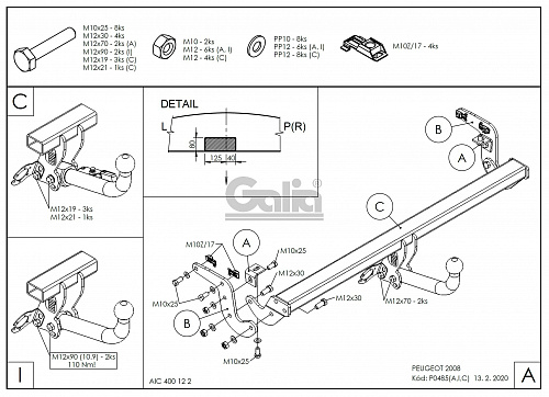 Фаркоп оцинкованный Galia P048C для PEUGEOT 2008 2019-