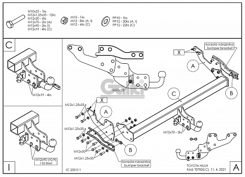 Фаркоп оцинкованный Galia T078C для TOYOTA HILUX, PICK UP, 2015-