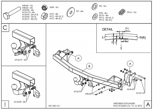 Фаркоп оцинкованный Galia M126A для Mitsubishi Outlander 2012-