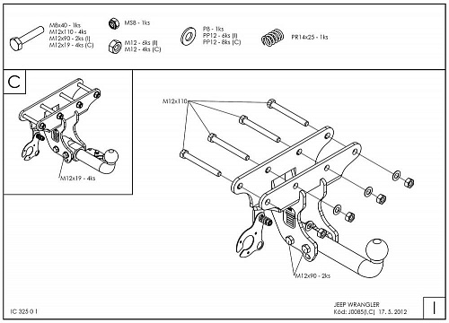 Фаркоп оцинкованный Galia J008A для Jeep Wrangler JK 2007-