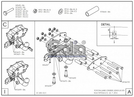 Фаркоп оцинкованный Galia T071C для Toyota Land Cruiser 200 2008-, Lexus LX 2008-