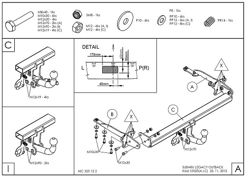 Фаркоп оцинкованный Galia S102C для Subaru Outback 2009-2015
