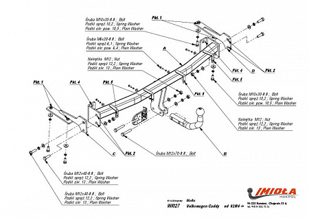 Фаркоп IMIOLA W.027 Volkswagen Caddy 2004-