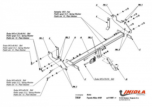 Фаркоп IMIOLA T.030 Toyota Hilux 2005-2015