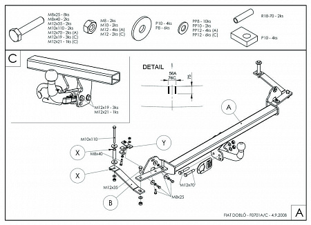 Фаркоп оцинкованный Galia F070C для FIAT Doblo 2001-2010