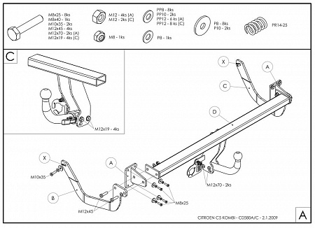 Фаркоп оцинкованный Galia C058C для Citroen C5 III универсал 2008-