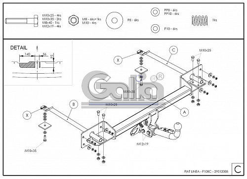 Фаркоп оцинкованный Galia F108A для FIAT Linea 2007-2015