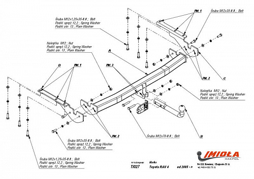 Фаркоп IMIOLA T.027 Toyota RAV4 2005-2013