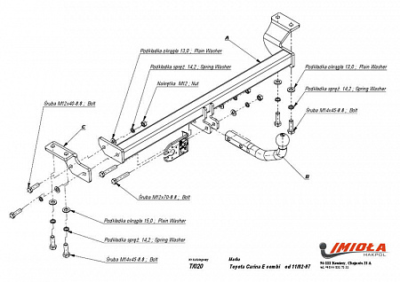 Фаркоп IMIOLA T.020 Toyota Carina E универсал 1992-1997