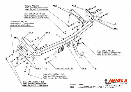 Фаркоп IMIOLA T.033 Toyota Highlander 2003-2008, Lexus RX 2003-2009