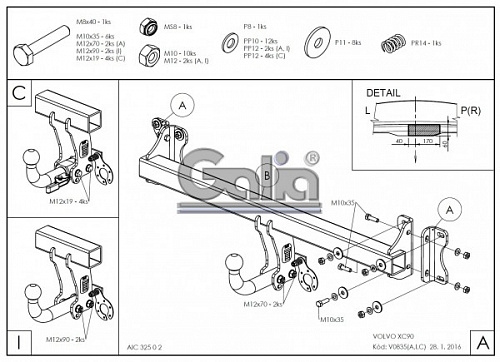 Фаркоп оцинкованный Galia V083A для Volvo XC90 2015-