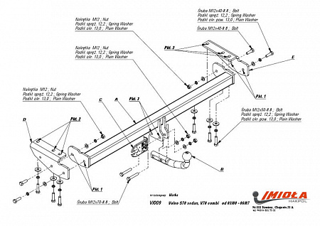 Фаркоп IMIOLA V.009 Volvo XC70 2000-2007, Volvo V70, S60 2000-2009