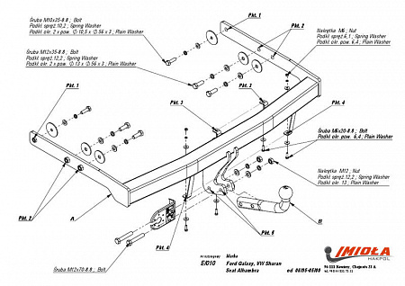 Фаркоп IMIOLA E.010 Ford Galaxy 1995-2000, SEAT Alhambra 1995-2000, Volkswagen Sharan 1995-2000