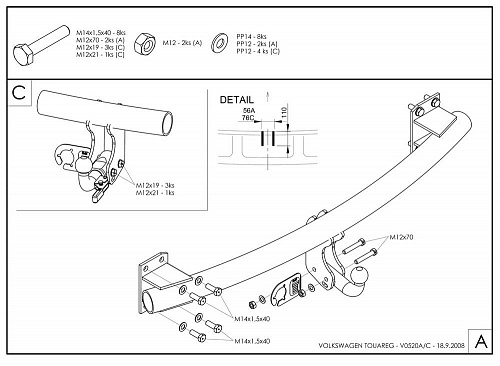 Фаркоп оцинкованный Galia V052A для Audi Q7 2006-2015, Porsche Cayenne 2002-2010, 2010-, Volkswagen Touareg 2002-2010, 2010-