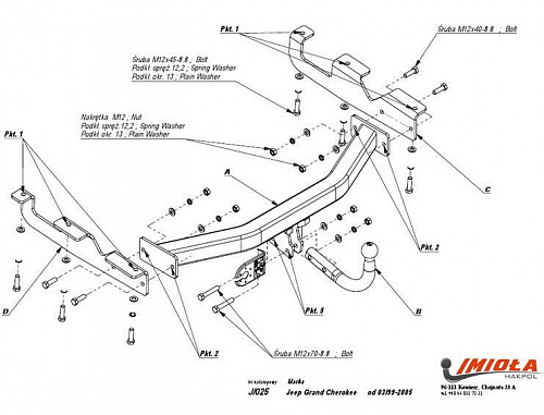 Фаркоп IMIOLA J.025 Grand Cherokee WJ 1999-2005