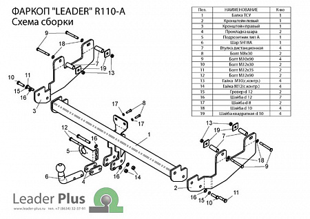 Фаркоп R110-A Leader Plus RENAULT SANDERO STEPWAY 2008-2014