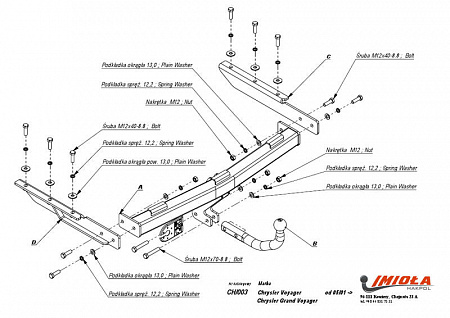 Фаркоп IMIOLA CH.003 Chrysler TownCountry 2001-2008, Chrysler Grand Voyager 2001-2008, Dodge Caravan 2001-2008