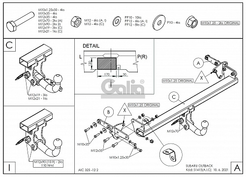 Фаркоп оцинкованный Galia S141A для Subaru Outback 2021-