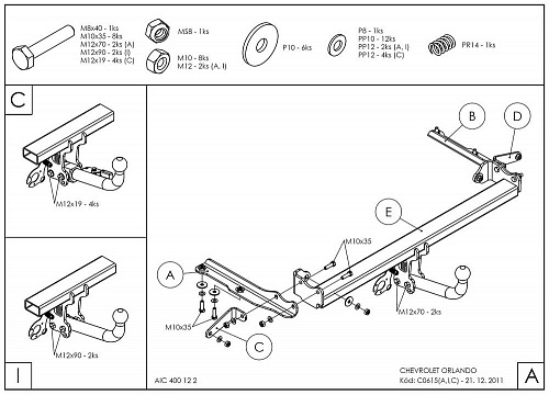 Фаркоп оцинкованный Galia C061C для Chevrolet Orlando 2011-