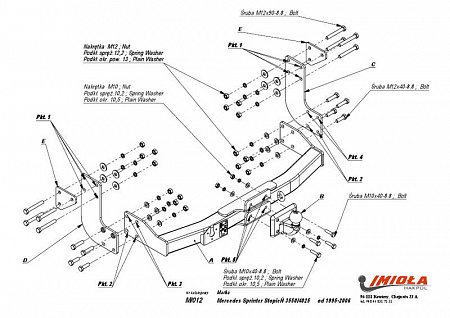Фаркоп IMIOLA M.012 Mercedes Sprinter Classic 2013- со ступенькой, Mercedes Sprinter 3550 мм/4025 мм со ступенькой 1995-2006, Volkswagen LT 28-35 3550 мм/4025 мм со ступенькой 1995-2006