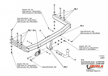 Фаркоп IMIOLA A.011 Audi A4 седан/универсал, в т.ч. Quattro 2000-2007