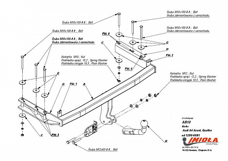 Фаркоп IMIOLA A.010 Audi A4 седан/универсал 1994-2001