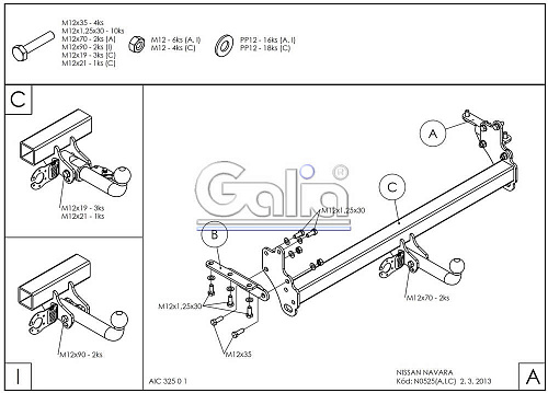 Фаркоп оцинкованный Galia N052C для Nissan Navara D40 2005-