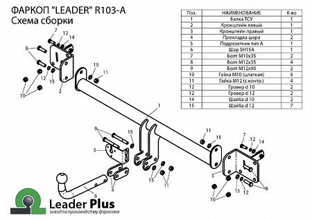 Фаркоп R103-A Leader Plus Renault Megan II sedan 03-