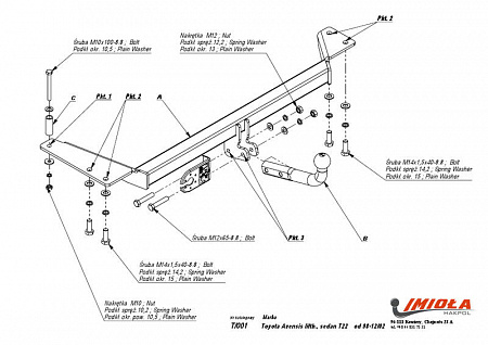Фаркоп IMIOLA T.001 Toyota Avensis лифтбек/седан 1998-2002