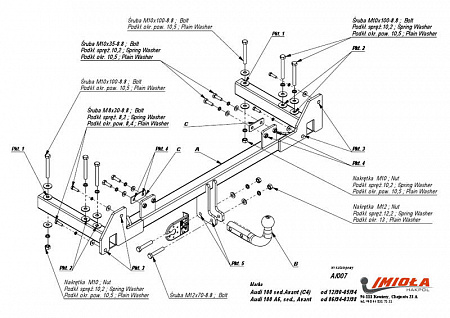 Фаркоп IMIOLA A.007 Audi 100 седан/универсал 1990-1998, Audi A6 седан/универсал 1994-1998
