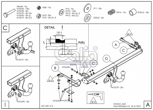 Фаркоп оцинкованный Galia H052C для Honda Jazz 2002-2008