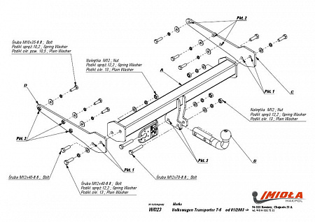 Фаркоп IMIOLA W.023 Volkswagen Transporter/Caravelle/Multivan T5 фургон, микроавтобус 2003-2015, Volkswagen Transporter/Caravelle/Multivan T6 фургон, микроавтобус 2015-