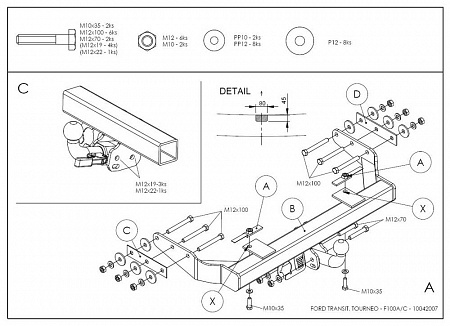 Фаркоп оцинкованный Galia F100C для Ford Transit 2000-2014 без ступеньки